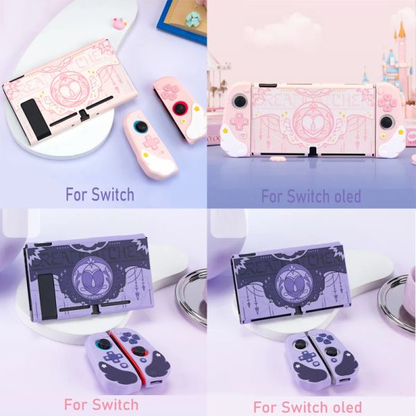 Custodie Custodia protettiva rigida per custodia rigida con ali di stelle rosa viola per Nintendo Switch/NS Oled JoyCon Controller Custodia morbida con impugnatura in TPU