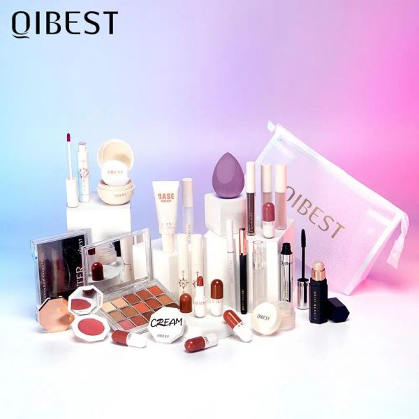 Conjuntos QIBest Professional Makeup Set Kits Cosméticos Lipstick Blusher Rímel Blusher Melhor Escoente Lápis de sobrancelha com bolsa de cosméticos