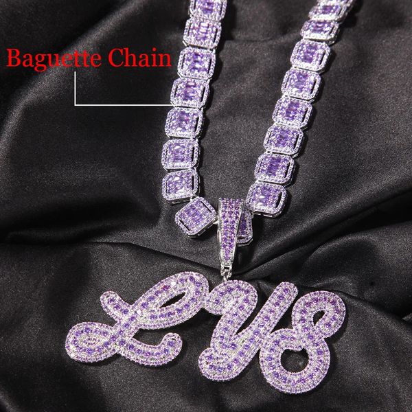 UWIN Custom Two Tone Pendant Name Halskette Cursive Letters Iced Out Cubic Zirconia Baguettecz Chain Necklaces Hiphop Jewelry 240220