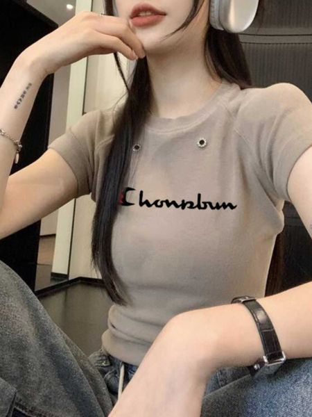 Champion Rainbow American Spicy Girl Slim Fit Kurzarm-T-Shirt Damen 2024 Sommer Neu Small Cap Short Shoulder Top Instagram