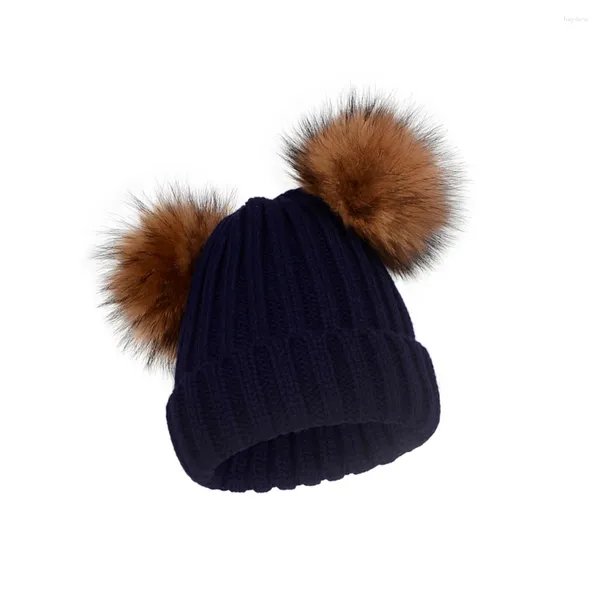 Berets moda chapéu casual bonito macio à prova de vento boné de malha confortável bolas de pele de lã chapéus quentes inverno bonnet senhoras cinza