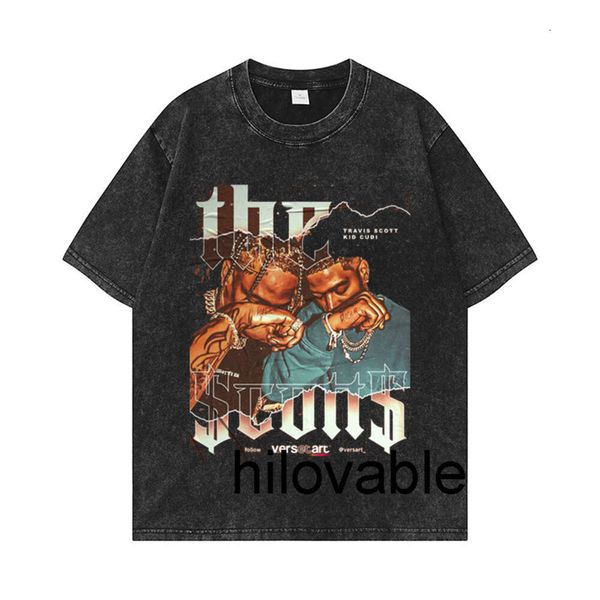 No Logo Fashions Hilovable Hip Hop Style 240g Double Yarn Washed Old American T-Shirt Großes High Street Sommer Herren Top