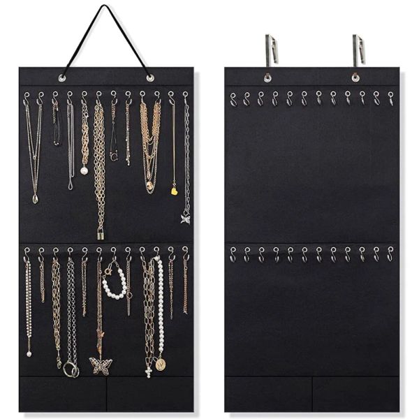 Organizzatore di collane per collane, organizer per gioielli da appendere, in feltro, decorativo, montato a parete, per orecchini, bracciale, espositore con 24 ganci