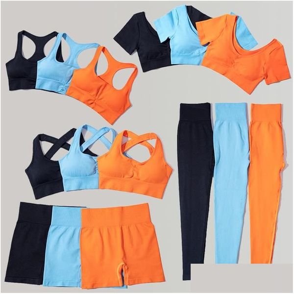 Yoga Kıyafet 2/3pcs Seamless Set Egzersiz Kıyafetleri Kadınlar için Seksi Yüksek Bekleme Spor Koşu Fitness Gym Suit Academic Tepkingsyoga Dr Dhgzv
