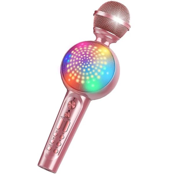 Altoparlanti GOODAAA Microfono karaoke Bluetooth per telefono Altoparlante portatile wireless con microfono portatile con luce a LED Macchina per cantare con suoni magici