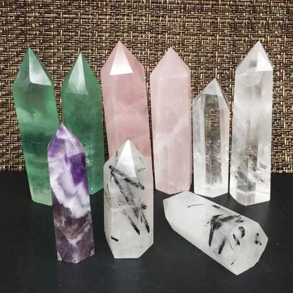 Dekorative Figuren, 9 Stück, natürlicher Amethyst, Rosenquarz, Obelisk, Kristall, Zauberstab, Punkt, Heilsteine, zum Dekorieren