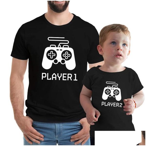 Família combinando roupas jogador 1/2 t camisa pai filho olhar filha pai tops manga curta camiseta para papai roupas de bebê 230518 gota dhjfn
