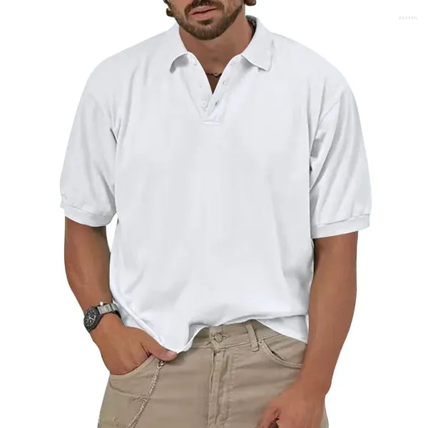 Herren Polos Casual Poloshirts Herren Kurzarm Sommer Mode Lose Knopf Umlegekragen Herren Pullover T-Shirt Freizeit Einfarbig Tops