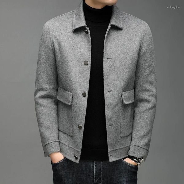 Мужские куртки MLSHP, 70% шерсть, мужские роскошные весенне-осенние однобортные повседневные мужские верхние одежды, модные однотонные серые, черные мужские пальто