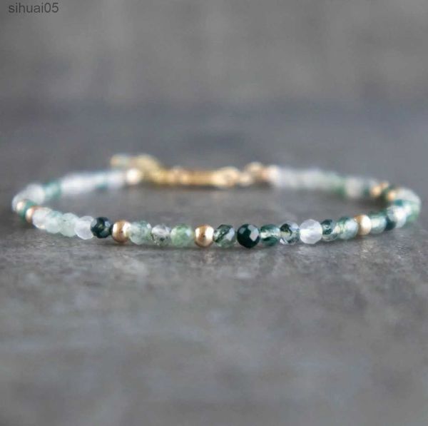 Perlen -Moos -Achat -Armband handgefertigte Perlenkristallarmbänder für Frauen grünes Moos Achatschmuck YQ240226