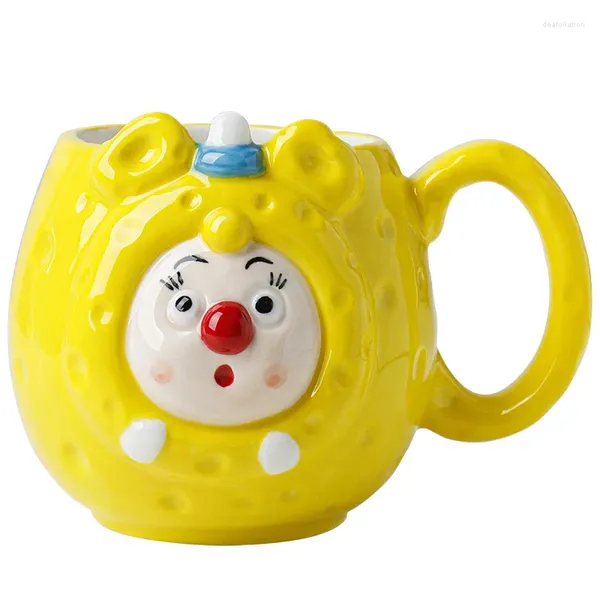 Tazze Tazza da caffè in ceramica con clown del circo disegnato a mano da 400 ml. Tazza da colazione creativa per tè e latte, di grande capacità