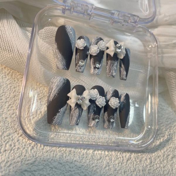 Накладные ногти 10 шт., высококачественные 3D цветы камелии ручной работы, съемные многоразовые наконечники для дизайна ногтей