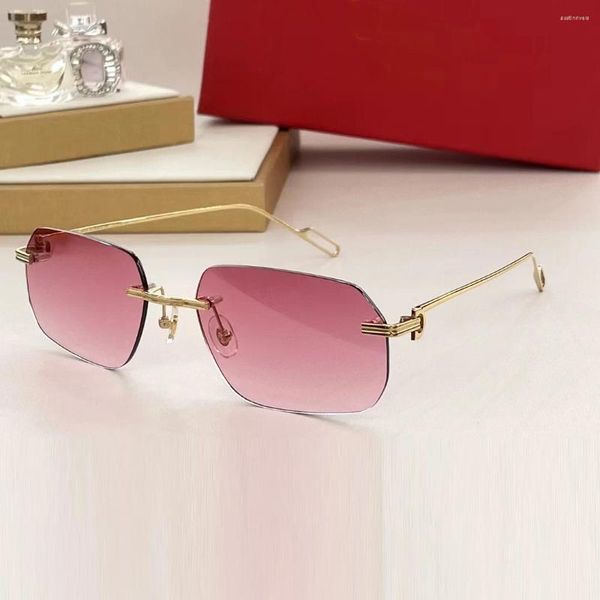 Sonnenbrille 2024 Trend Qualität Titan Randlos Frauen und Männer UV400 Mode Original Square CT0113S Fahrbrillen