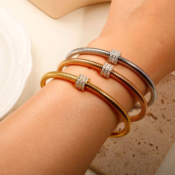 Contas de strass 14k pulseiras de ouro para mulheres moda ajustável cristal cobra corrente pulseiras elásticas joias