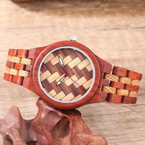 Orologi da polso Orologio da polso in legno di lusso Regalo del marito 2024 Orologio in legno per uomo Tessuto Zebrano Acero Rosso Sandalo Orologi al quarzo Reloj Hombre