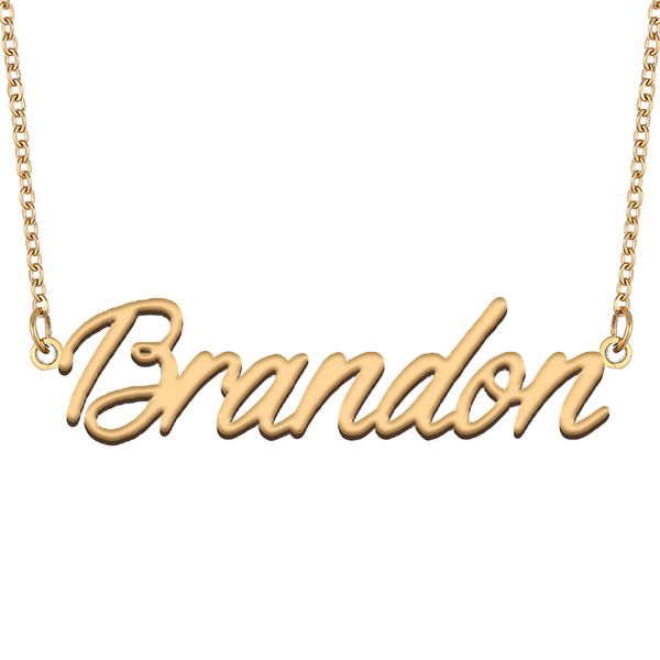 Collana con nome Brandon Ciondolo con targhetta personalizzata per donne, ragazze, regalo di compleanno, bambini, migliori amiche, gioielli, acciaio inossidabile placcato oro 18k