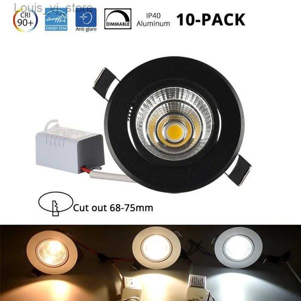 Downlight 10-PACK Faretto LED nero da incasso per interni Illuminazione da soffitto Dimmerabile Mini 3W 5W 7W COB Antiriflesso CRI90 = Lampadine alogene da 60W YQ240226