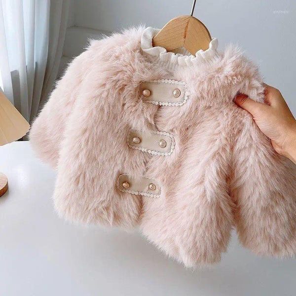 Jaquetas Bebê Meninas Casacos De Pele Falso Espessamento Quente Crianças Inverno Outono Crianças Rosa Roupas Peludas Outfits XMP574