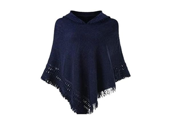 Scarves Women Winter Knitted Hooded Poncho Cape Solid Color Crochet Fringed Tassel Shawl Wrap Oversized Pullover Cloak Sweater7317979