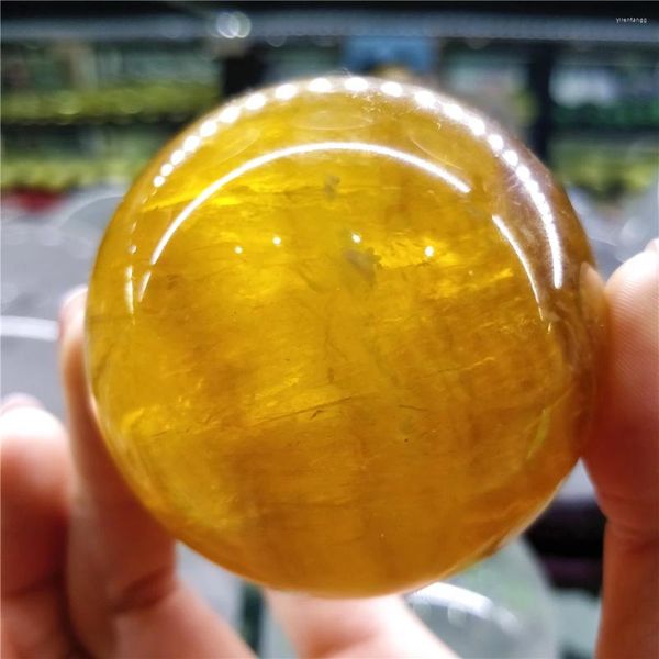 Estatuetas decorativas Raro Natural Amarelo Fluorita Mineral Bola de Cristal Esfera Cura Reiki Casa Decoração Mesa Ornamento Coleções China
