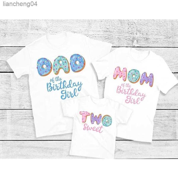 Família combinando roupas adorável donut design família camiseta dois doces roupas combinando pai mãe irmão irmã 2 anos de idade aniversário menina camiseta