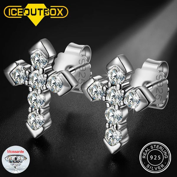 Charme moissanite cruz brincos tendência novo 2.3mm design cruz parafuso prisioneiro brinco religioso para mulheres masculino 925 prata esterlina jóias finas 2022