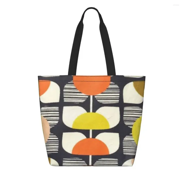 Sacos de compras Kawaii Imprimir Orla Kiely Flores Coloridas Tote Reciclagem Canvas Shopper Ombro Escandinavo Padrão Bolsa