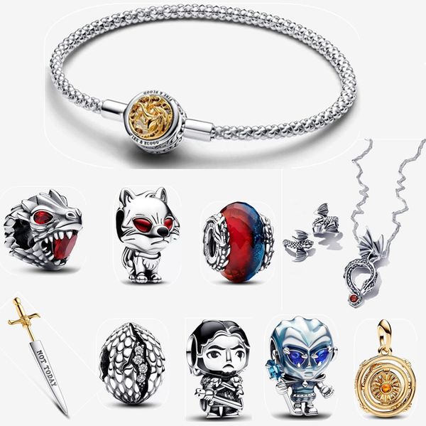 2024 Designer-Charm-Armbänder für Frauen, 925er Sterlingsilber-Halskette, DIY-passende Pandora-Ohrringe, Game of Thrones-Charm-Armband-Set, Schmuckgeschenk mit Box