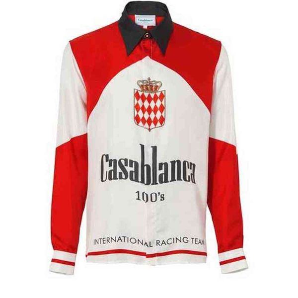 Casablanca camicia a maniche lunghe ampia con cuciture rosse e bianche dal design satinato bianco Camicie di qualità T-shirt sottili