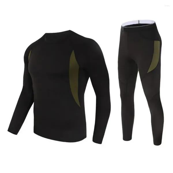 Männer Trainingsanzüge Herbst Frühling Sport Trainingsanzug Männer Zweiteiliger Anzug Winter Thermo-Unterwäsche Set Rundhals Langarm Pyjamas mit Slim