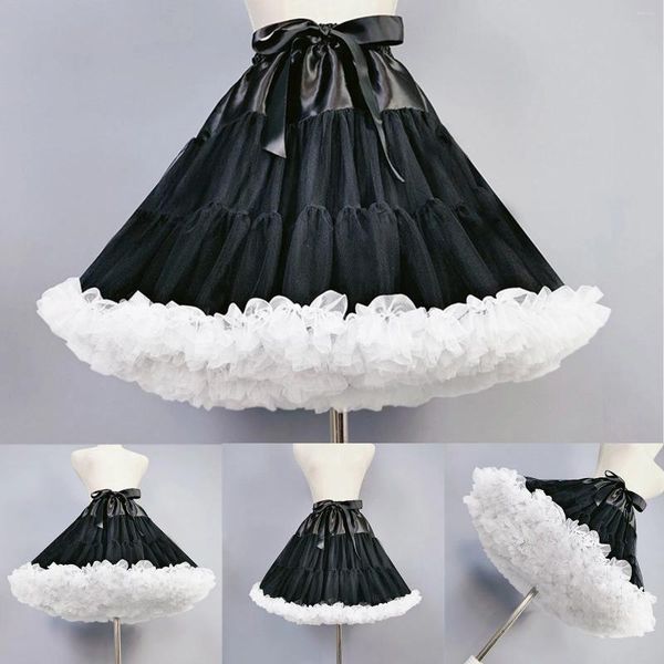 Saias Tulle Anáguas para Mulheres Cintura Elástica Mini Tutu Meninas Multicamadas Slip Ballet Dança Puffy Cosplay Traje