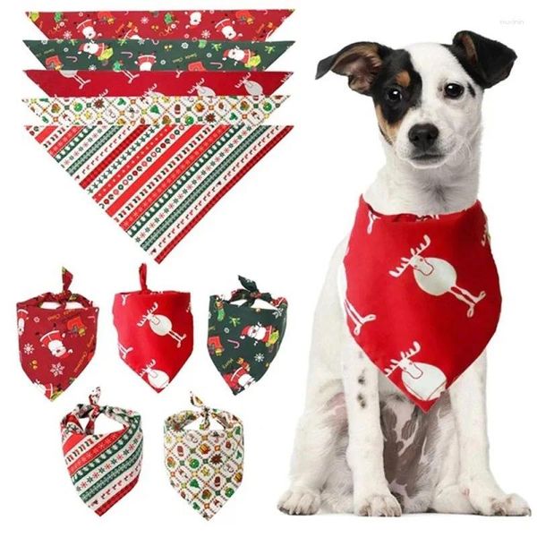 Vestuário para cães Triângulo de Natal Toalha para animais de estimação Santa Deer Print Cachecol Coleira Premium Tecido Durável Feriado Decorativo Bib para animais de estimação