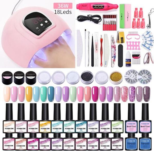 KOSKOE Set per unghie con kit lampada UV 36W 1020 bottiglia Set di gel per smalto per unghie Trapano macchine utensili Glitter Full4136331