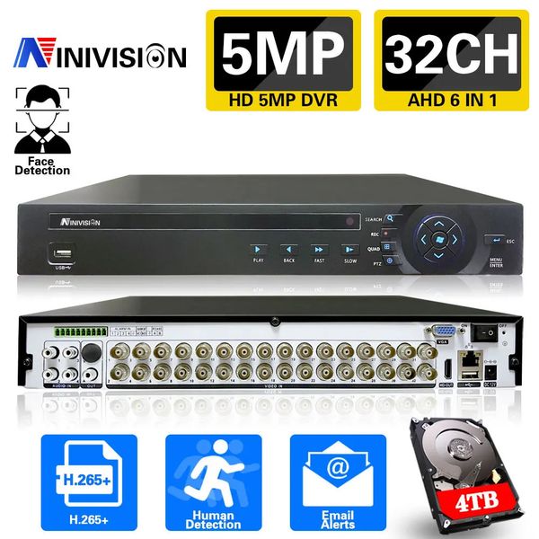 H265 5mp 4mp 2mp 1mp CCTV Câmera XMeye Detecção de rosto 5MN 32CH 32 canais 6 em 1 Híbrido Wifi NVR TVI CVI AHD DVR Sistema de alarme 240219