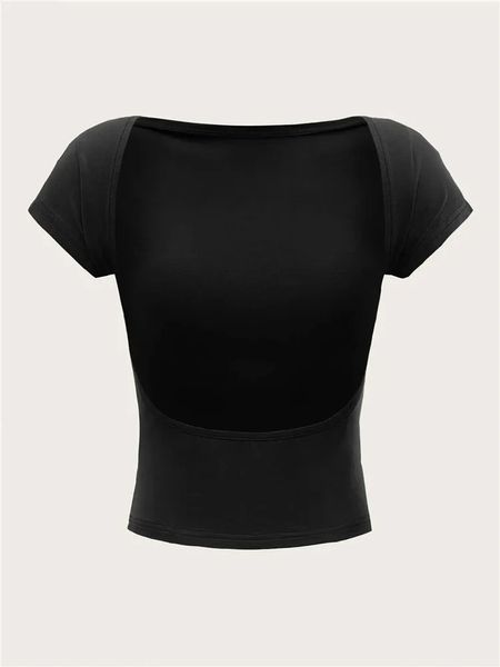 Damen T-Shirt mit O-Ausschnitt, rückenfrei, einfarbig, Crop-Top, süßes Sommer-Baby-T-Shirt, Y2K-Kleidung, Body-Tuning, modische Weste 240226