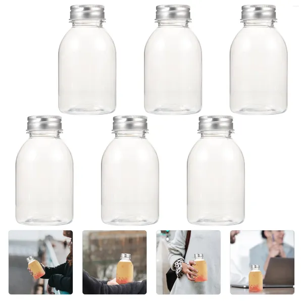 Bottiglie di stoccaggio 6 pezzi 250 ml Bottiglia di latte trasparente Bevanda 6 pezzi (con tappo in alluminio) Succo di plastica riutilizzabile Acqua riutilizzabile