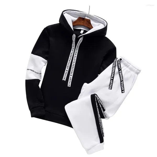 Tracksuits dos homens 2024 Homens Hoodie Set Tracksuit Com Capuz Calças 2 Pcs Básico Hoody Pulôver Preto Branco