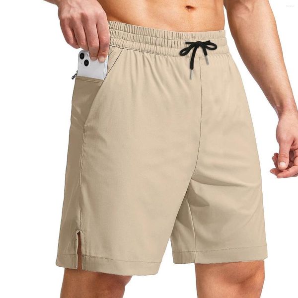Herren-Shorts für den Sommer, einfarbig, mit Reißverschlusstaschen, für große und große Herren, für Workout, Skaten, I-Passform