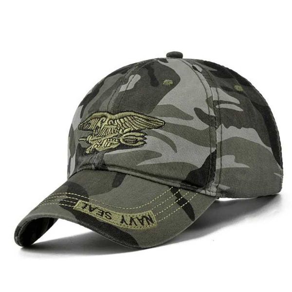 Bola Caps New Mens Navy Seal Chapéu de Alta Qualidade Exército Botão Verde Chapéu Caça Pesca Chapéu Ao Ar Livre Camo Chapéu de Beisebol Chapéu de Golfe Ajustável J240226