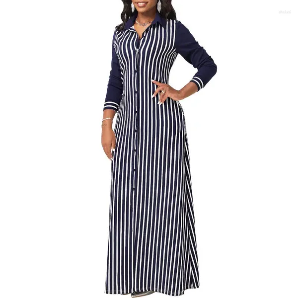 Roupas étnicas Poliéster Vestidos Africanos para Mulheres Outono Primavera Vermelho Azul Manga Longa V-Pescoço Elegante Maxi Vestido Roupas