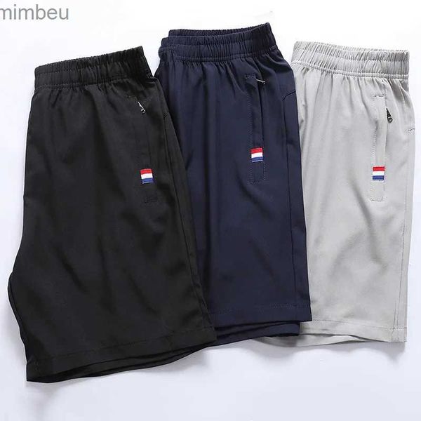 Shorts masculinos verão mens gelo seda shorts solto sweatpants clássico tri-color etiqueta zíper bolso calças bermuda plus size calças de praia m-8xl 240226