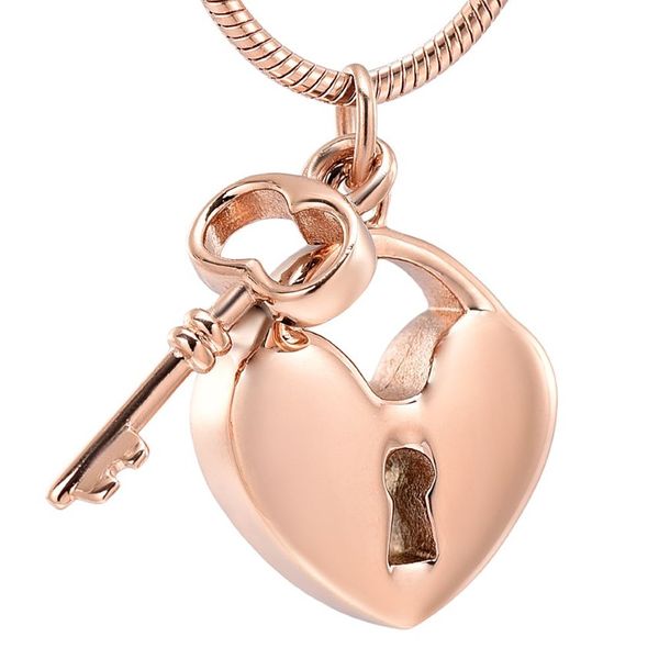 LKJ11532 Medaglione urna commemorativa a forma di cuore con gioielli per la cremazione umana in oro rosa con mini ciondolo chiave con imbuto e confezione regalo185d