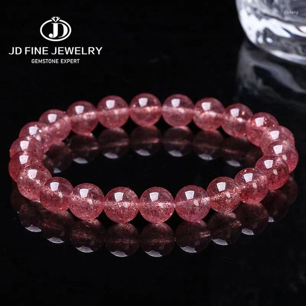 Strang JD 7A Qualität Natürlicher Erdbeerquarz Runder Kristall Für Frauen Exquisite Geschenke Heilstein Paare Schmuck