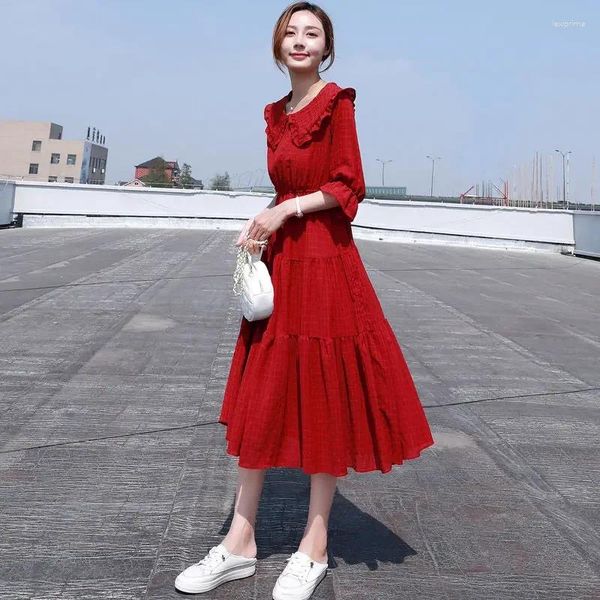 Casual Kleider Rote Weibliche 2024 Midi Kleidung Damen Kleid Lose Verkauf Mode Luxus Koreanischen Stil Chic Und Elegante Hübsche retro In