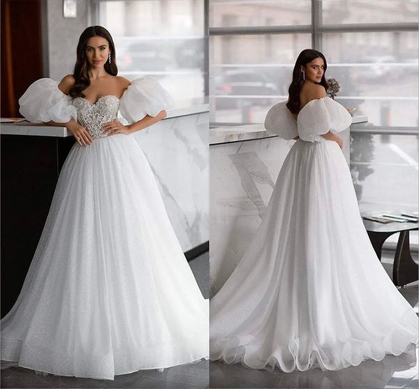 Dubai arabo gonfi maniche lanterna una linea abiti da sposa sexy innamorato pizzo glitter paillettes abiti da sposa lungo modesto ricevimento abito da festa per la sposa