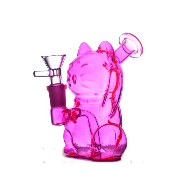 Großhandel Nette Katze Glas Bong Rauchen Wasserpfeife Rosa 14mm Joint Recycler Blase Rauchen Wasserpfeifen Ashcatcher Bong mit männlichem Glas Ölbrenner Bong