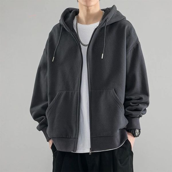 Roupas masculinas moletom com capuz para homens sólido preto hoodies completo zip up outono y2k vintage baixo preço em solto s240226