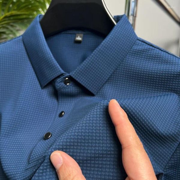 Polos masculinos dyxu luxuosos de alta qualidade de alta qualidade gelo seda fria de manga curta de manga curta camiseta de lapela de verão Moda de verão Casual M-4xl