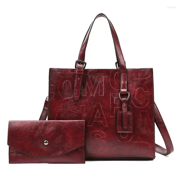 Sacos de noite Grande Capacidade Mulheres Pu Bolsas De Couro Moda Ombro Crossbody Para Casual 2 Peças Set Borgonha Tote Bag