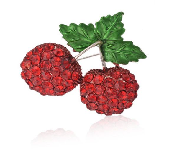 Broches de cereja esmaltados vermelhos para mulheres strass cereja frutas festa casamentos banquete broches amante039s ano novo039s presentes1568191